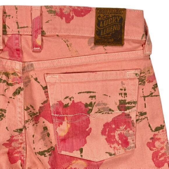 Lucky Brand Legend Skinny Jeans Womens 2/26 Peach Floral Stretch 5 Pockets Denim - Picture 6 of 13
